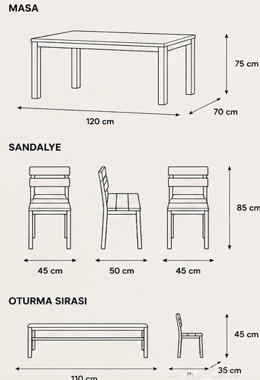 Lidya Ahşap Bahçe Masa Sandalye Takımı